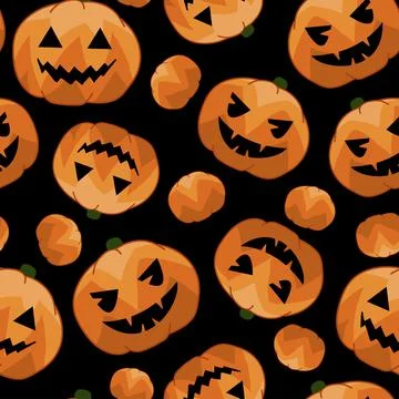 Scary pumpkins seamless pattern design on black Stock Illustration