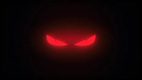 Scary red glowing eyes blinking in dark dark background Video stock 343380869