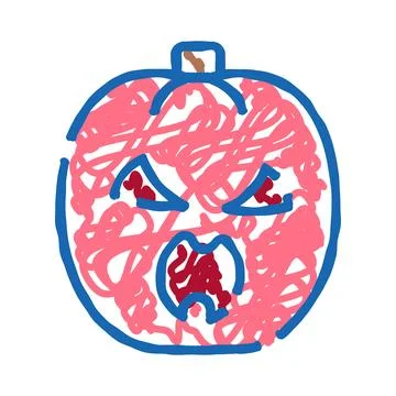Scary scribble pumpkin doodle with evil face Stock Illustration