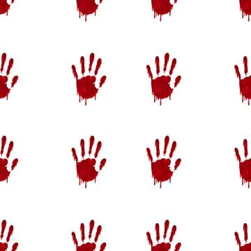 Scary seamless pattern repeat of red dripping handprints for Halloween and Stock Illustration