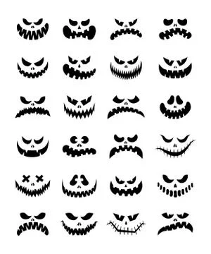 Scary silhouettes of pumpkin faces set. Halloween. Vector illustration. Stock Illustration