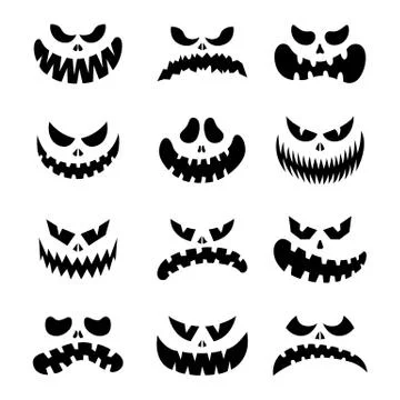 Scary silhouettes of pumpkin faces set. Halloween. Vector illustration. Stock Illustration