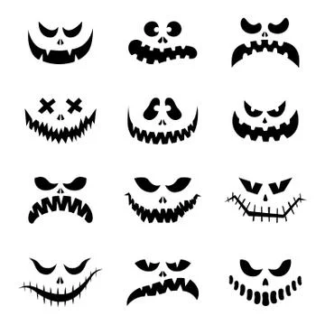 Scary silhouettes of pumpkin faces set. Halloween. Vector illustration. Stock Illustration