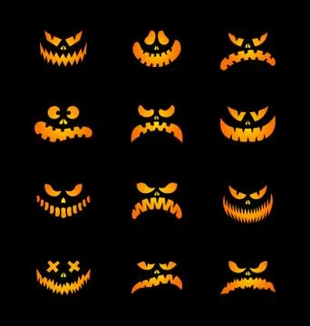 Scary silhouettes of pumpkin faces set. Halloween. Vector illustration. Stock Illustration