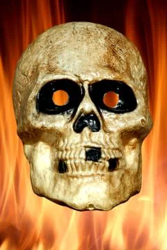 Scary skull with fire background Stock Photos