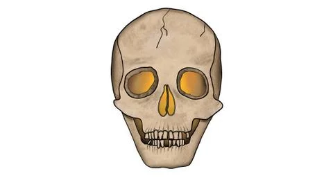 Scary Skull glowing from the inside isolated on White with cracks - Spooky Illustrazione stock
