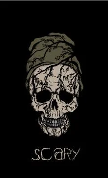 Scary skull in hat with branches Stock Illustration