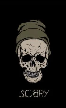 Scary skull in hat with branches Stock Illustration