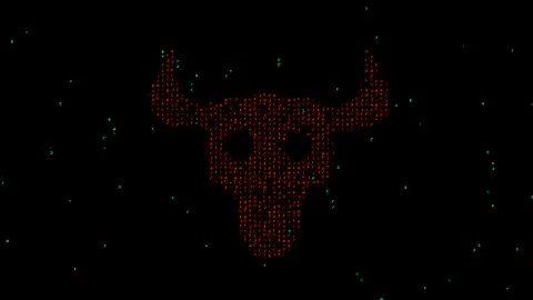 Scary skull with matrix code on plain black background Stock Footage 241005593
