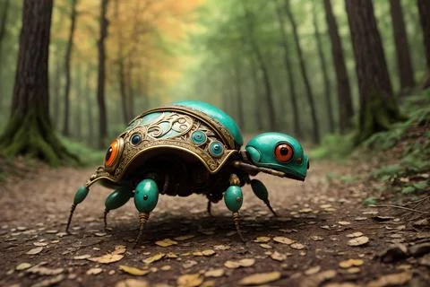 Scary small evil goblin-insect infected by parasite mushroom in the forest, A 스톡 일러스트