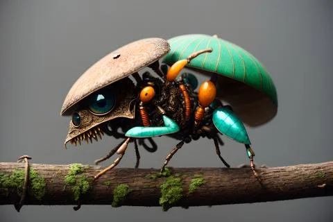 Scary small evil goblin-insect infected by parasite mushroom in the forest, A イラスト素材