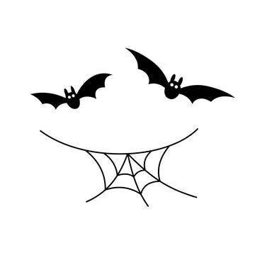 Scary spiderweb background. Black cobweb, bat, isolated on white. Halloween Stock Illustration