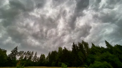 Scary storm clouds over forest. Dangerous clouds Stock Footage 199782289