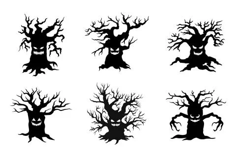 Scary Tree Silhouettes Stock Illustration