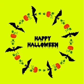 Scary vampire bat, vector illustration. Happy halloween lettering, green and Stock Illustration