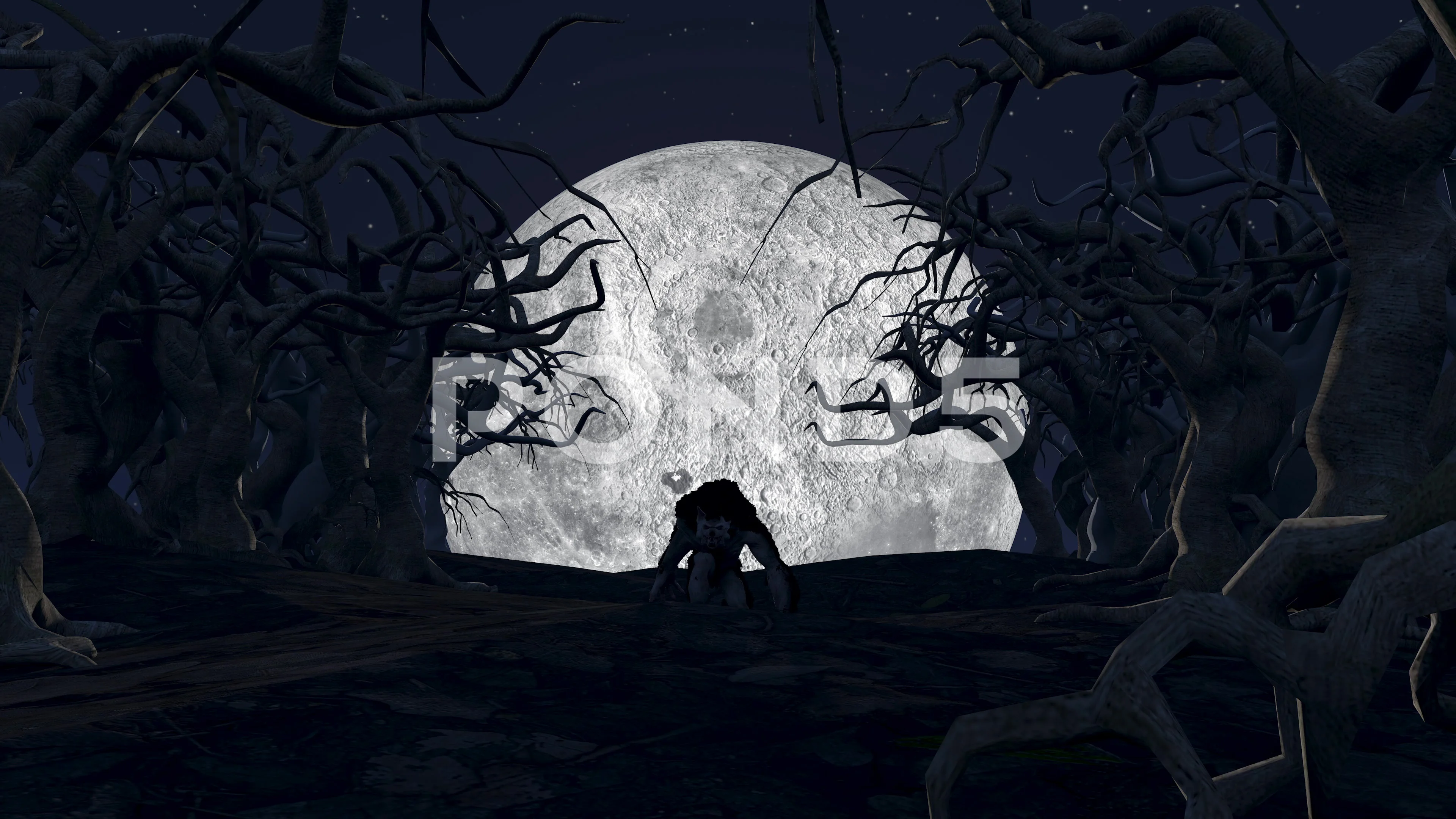 Werewolf Scampering Walking In The Woods Werewolf Wolf Walking Winter Forest Stock