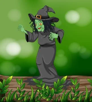 A scary witch above a trunk Ilustração Stock