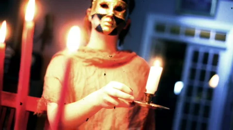 Scary witch craft demonic ritual halloween Stock Footage