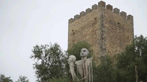 Scary witchcraft voodoo puppet in forest castle Stock Footage 113440988
