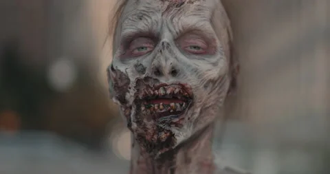 Scary Zombie Close Up, Looking Into Camera Vidéo 155768690
