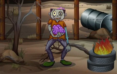 A scary zombie at the desert Stock Illustration