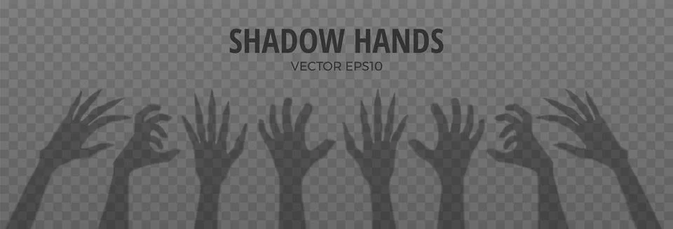 Scary zombie hands reaching up vector illustration, shadow of Halloween monster Stock Illustration