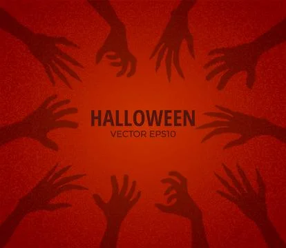 Scary zombie hands reaching up vector frame, shadow of dead human body limbs Stock Illustration
