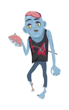 Scary Zombie Man with Brains Vector Illustration Stock Illustration