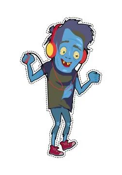 Scary Zombie Man Walking Flat Vector Illustration Stock Illustration