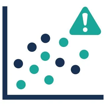 Scatter plot graph with warning sign icon Ilustración de archivo