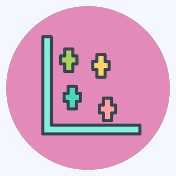 Scatter Plot II Icon in trendy color mate style isolated on soft blue backgro Ilustración de archivo