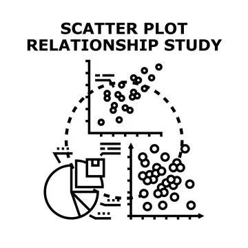Scatter plot relationship study analyzing data visualization Stock Illustration
