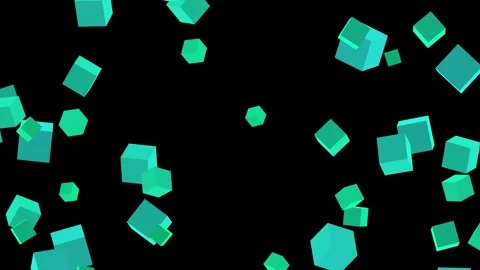 A scattered arrangement of teal geometric cubes floating against a stark bl.. Stock Footage 324977011