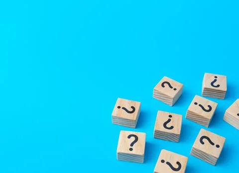 Scattered blocks with a question mark. Lots of unknown facts. Analytics and.. 스톡 사진