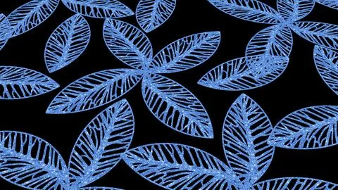 Scattered Blue Glitter Skeleton Leaves Pattern Concept on Black イラスト素材