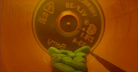 Scattered blue pills on a table macro shot Stock Footage 126286233