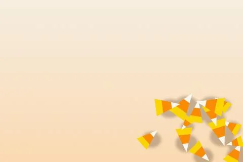 Scattered candy corn treats on light cream gradient surface for festive aut.. Illustrazione stock