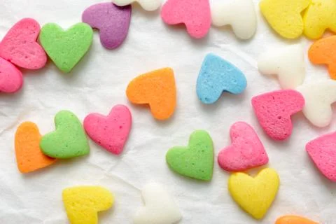 Scattered candy hearts Stock Photos
