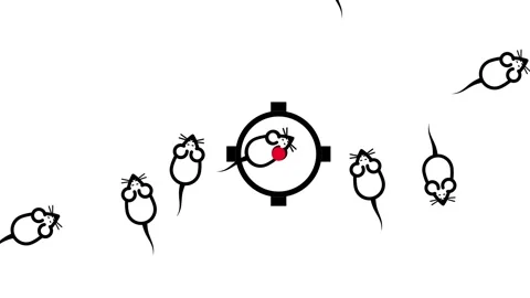 Scattered Cartoon Mouse Face Icons with Red Pupils Stock Footage 336838340