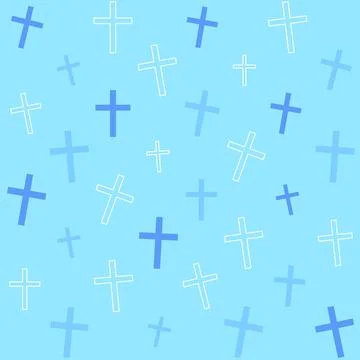Scattered Christian Cross Pattern on Blue Background Stock Illustration