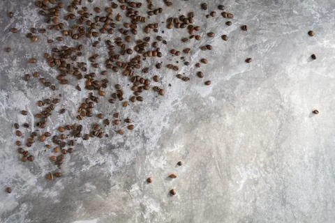 Scattered coffee beans on the table. Foto stock