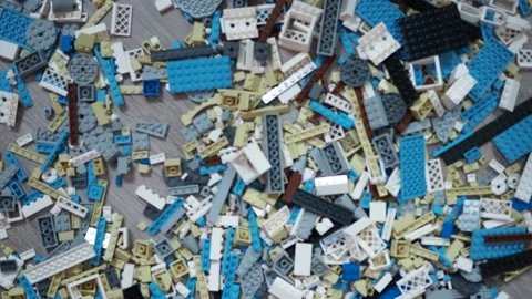 Scattered construction kit on the floor, first out of focus, then in focus Stock Footage 146735690