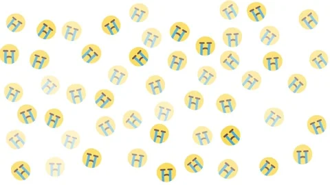 Scattered Crying Face Emoji Pattern on White Background for Sadness and Emotion Stock Footage 344875268