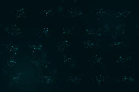 Scattered cyan points form delicate geometric constellation patterns across.. Stock Illustration