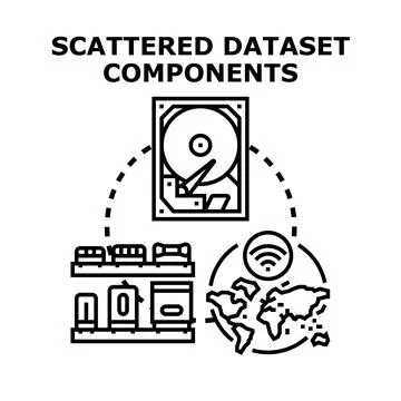 Scattered dataset components global network infrastructure Stock Illustration