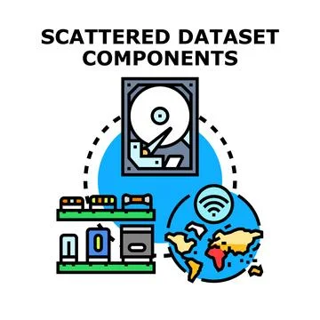 Scattered dataset components global network infrastructure 库存插图