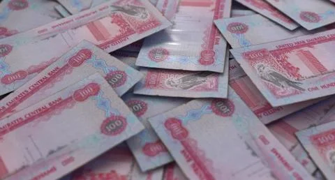 Scattered Dirham Banknote Pile Stock Photos