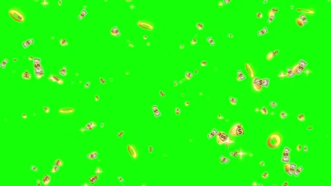Scattered dollar bills floating on bright green background for financial Stock Footage 346198499