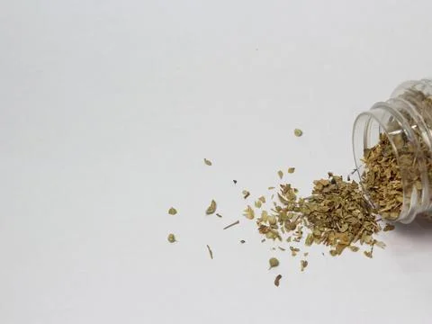 Scattered dried basil on white Stock Photos