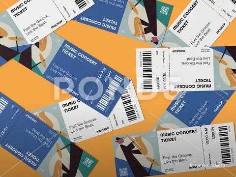 Scattered Event Ticket Mockup 3D Rendering PSD Template